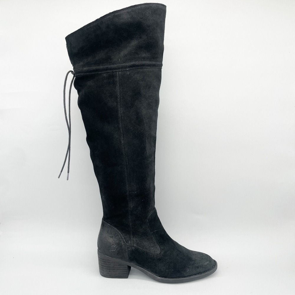 Born Womens 9.5M Gallinara Boot Over The Knee Black Distressed Suede Riding Boho